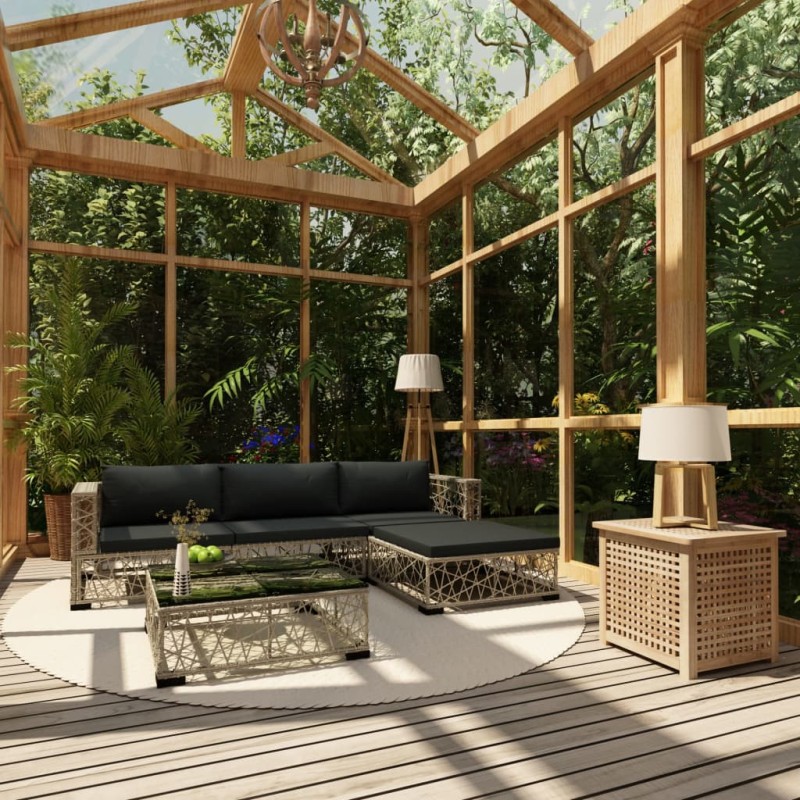 vidaXL Set de muebles de jardín 5 pzas y cojines ratán sintético gris