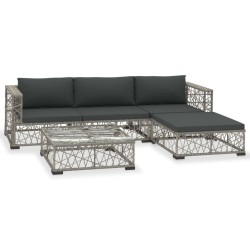 vidaXL Set de muebles de jardín 5 pzas y cojines ratán sintético gris