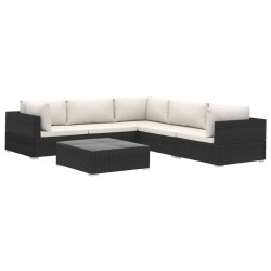vidaXL Set muebles de jardín 6 piezas y cojines ratán sintético negro
