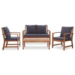 vidaXL Muebles de jardín 4 piezas con cojines madera acacia maciza    