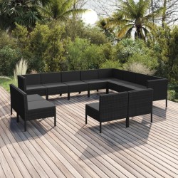 vidaXL Set de muebles de jardín 12 pzas cojines ratán sintético negro