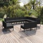 vidaXL Set de muebles de jardín 12 pzas cojines ratán sintético negro