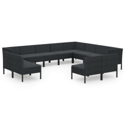 vidaXL Set de muebles de jardín 12 pzas cojines ratán sintético negro