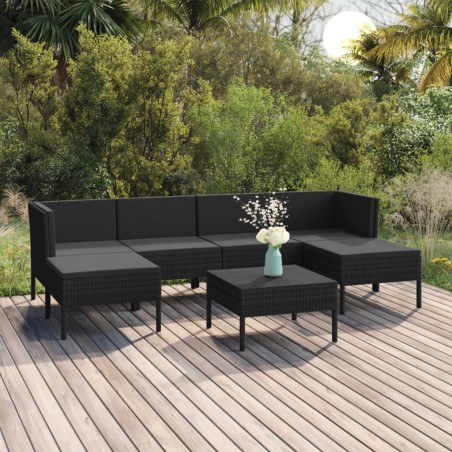 vidaXL Set de muebles de jardín 7 pzas cojines ratán sintético negro