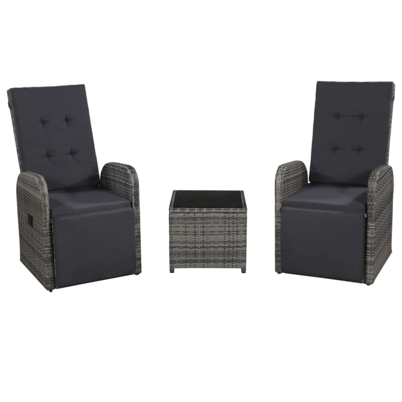 vidaXL Juego muebles bistro jardín 3 pzas cojines ratán sintético gris vidaXL Juego muebles bistro jardín 3 pzas cojines ratán sintético gris