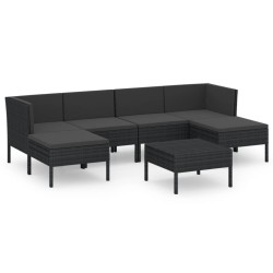 vidaXL Set de muebles de jardín 7 pzas cojines ratán sintético negro
