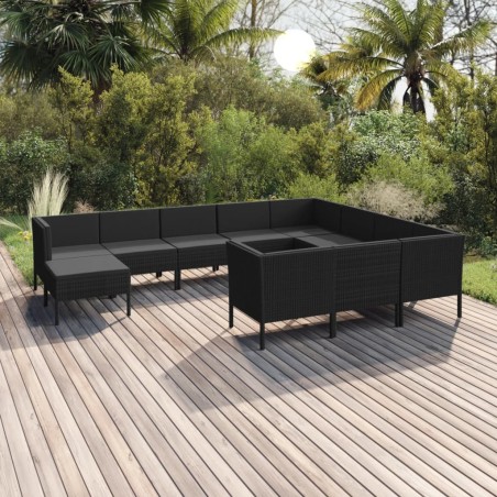 vidaXL Set de muebles de jardín 11 pzas cojines ratán sintético negro