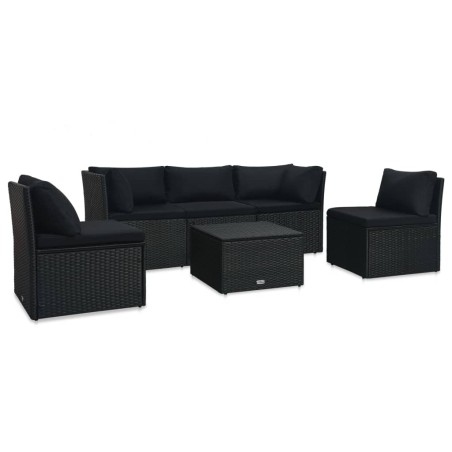 vidaXL Set de muebles de jardín 4 pzas y cojines ratán sintético negro
