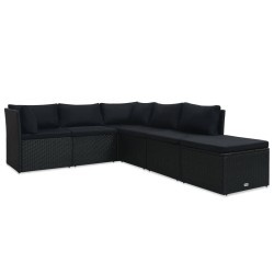 vidaXL Set de muebles de jardín 4 pzas y cojines ratán sintético negro