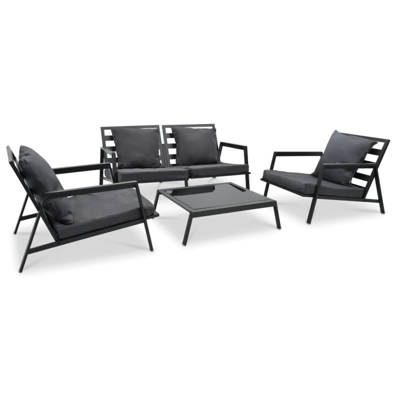 vidaXL Muebles de jardín 4 pzas y cojines de aluminio gris oscuro vidaXL Muebles de jardín 4 pzas y cojines de aluminio gris oscuro
