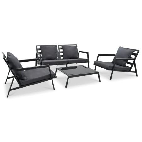 vidaXL Muebles de jardín 4 pzas y cojines de aluminio gris oscuro