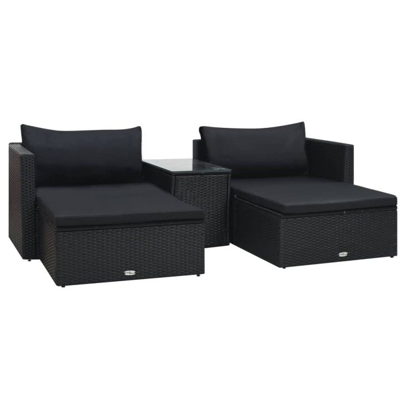 vidaXL Set muebles de jardín 5 piezas y cojines ratán sintético negro vidaXL Set muebles de jardín 5 piezas y cojines ratán sintético negro