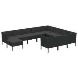 vidaXL Set de muebles de jardín 11 pzas cojines ratán sintético negro