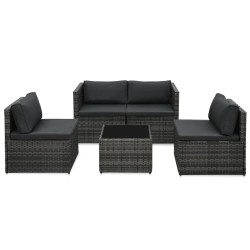 vidaXL Set de muebles de jardín 5 pzas y cojines ratán sintético gris