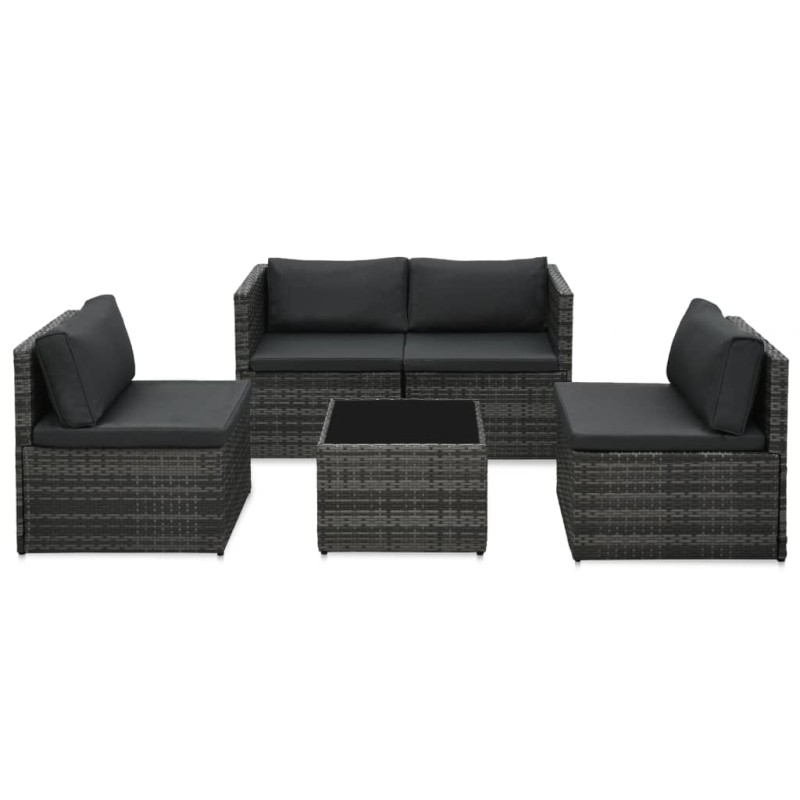 vidaXL Set de muebles de jardín 5 pzas y cojines ratán sintético gris