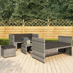 vidaXL Set de muebles de jardín 5 pzas y cojines ratán sintético gris