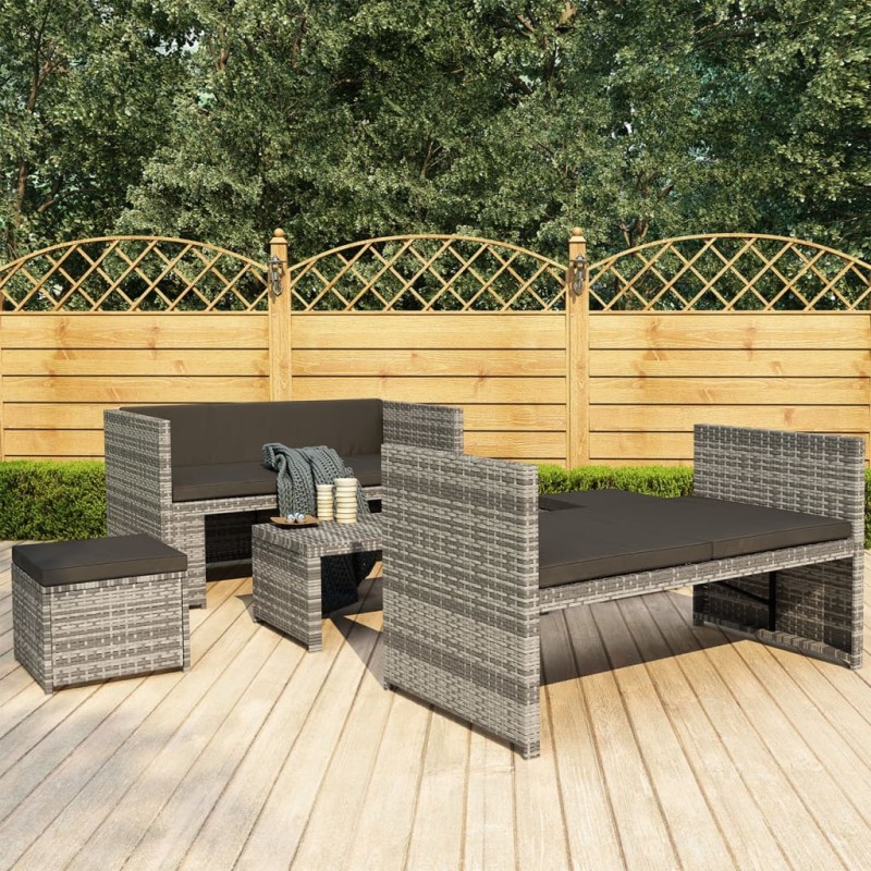 vidaXL Set de muebles de jardín 5 pzas y cojines ratán sintético gris vidaXL Set de muebles de jardín 5 pzas y cojines ratán sintético gris