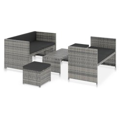 vidaXL Set de muebles de jardín 5 pzas y cojines ratán sintético gris