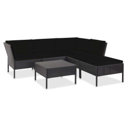 vidaXL Set muebles de jardín 6 piezas y cojines ratán sintético negro