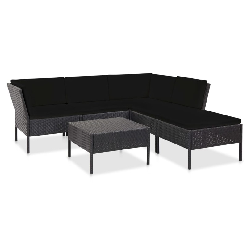 vidaXL Set muebles de jardín 6 piezas y cojines ratán sintético negro vidaXL Set muebles de jardín 6 piezas y cojines ratán sintético negro