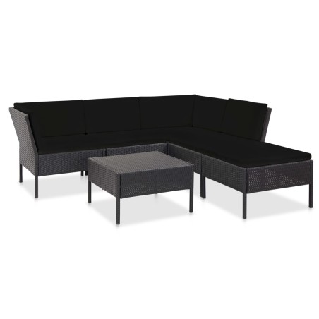 vidaXL Set muebles de jardín 6 piezas y cojines ratán sintético negro
