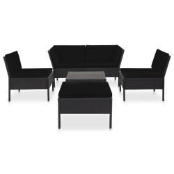 vidaXL Set muebles de jardín 6 piezas y cojines ratán sintético negro