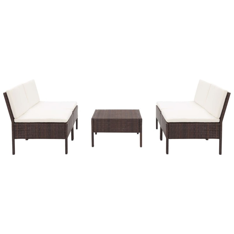 vidaXL Set sofás de jardín 5 piezas y cojines ratán sintético marrón vidaXL Set sofás de jardín 5 piezas y cojines ratán sintético marrón