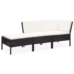 vidaXL Set de muebles de jardín 3 pzas y cojines ratán sintético negro