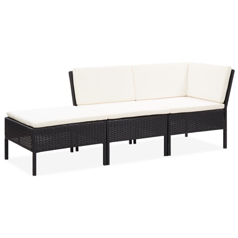 vidaXL Set de muebles de jardín 3 pzas y cojines ratán sintético negro vidaXL Set de muebles de jardín 3 pzas y cojines ratán sintético negro