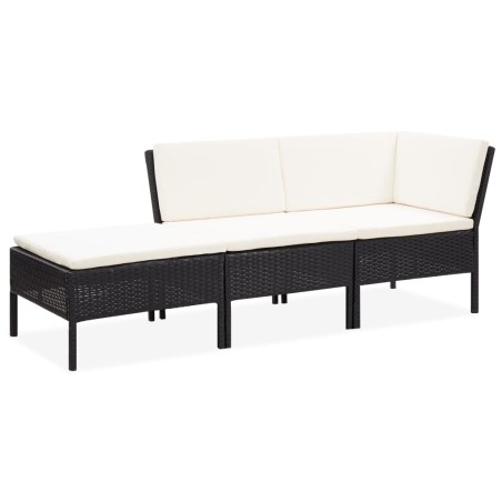 vidaXL Set de muebles de jardín 3 pzas y cojines ratán sintético negro