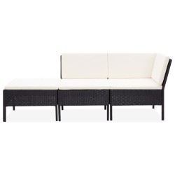 vidaXL Set de muebles de jardín 3 pzas y cojines ratán sintético negro