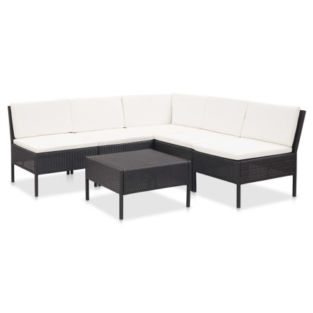 vidaXL Set muebles de jardín 6 piezas y cojines ratán sintético negro
