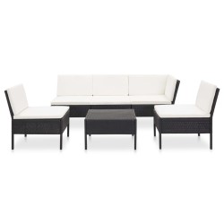 vidaXL Set muebles de jardín 6 piezas y cojines ratán sintético negro