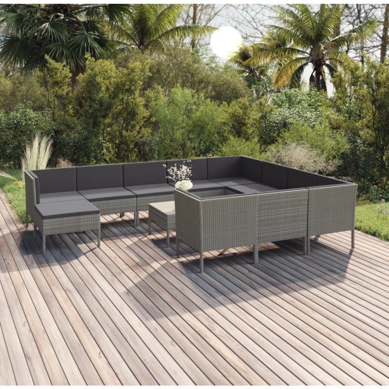 vidaXL Set de muebles de jardín 12 pzas y cojines ratán sintético gris vidaXL Set de muebles de jardín 12 pzas y cojines ratán sintético gris