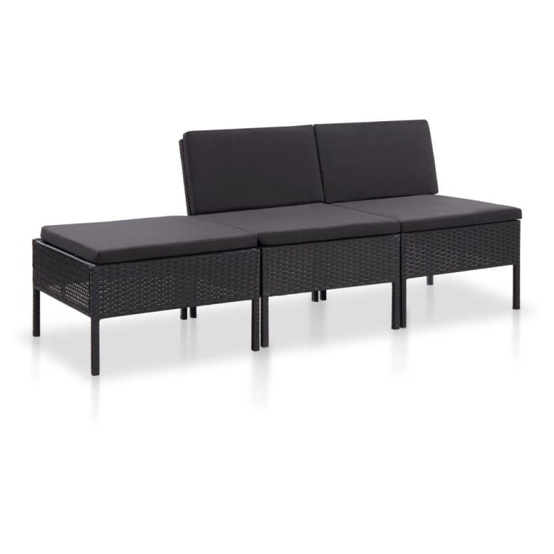 vidaXL Set de muebles de jardín 3 pzas y cojines ratán sintético negro vidaXL Set de muebles de jardín 3 pzas y cojines ratán sintético negro