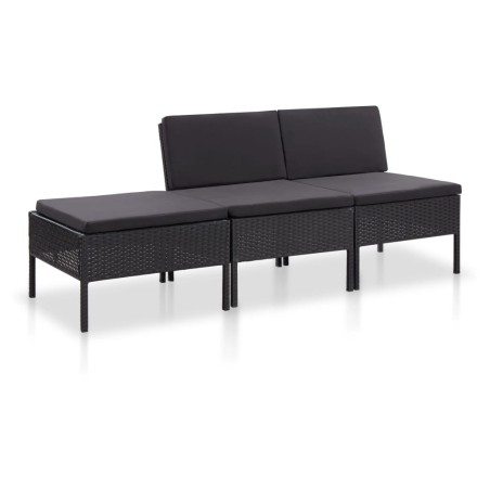 vidaXL Set de muebles de jardín 3 pzas y cojines ratán sintético negro