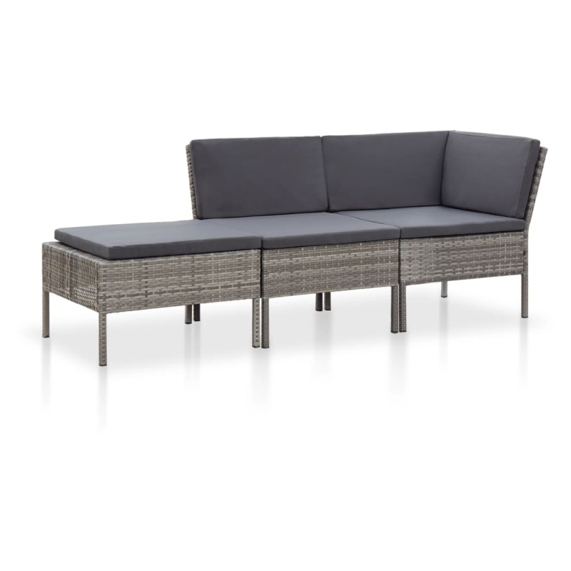 vidaXL Set de muebles de jardín 3 pzas y cojines ratán sintético gris vidaXL Set de muebles de jardín 3 pzas y cojines ratán sintético gris