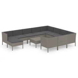vidaXL Set de muebles de jardín 12 pzas y cojines ratán sintético gris