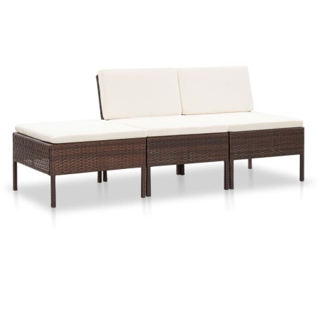 vidaXL Set muebles de jardín 3 pzas y cojines ratán sintético marrón