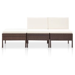 vidaXL Set muebles de jardín 3 pzas y cojines ratán sintético marrón