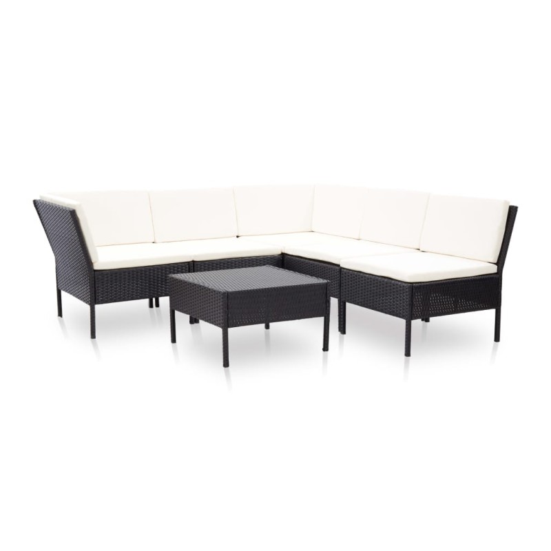 vidaXL Set muebles de jardín 6 piezas y cojines ratán sintético negro vidaXL Set muebles de jardín 6 piezas y cojines ratán sintético negro