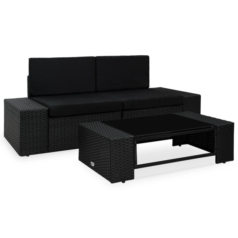 vidaXL Juego de muebles de jardín 3 piezas ratán sintético negro vidaXL Juego de muebles de jardín 3 piezas ratán sintético negro