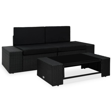 vidaXL Juego de muebles de jardín 3 piezas ratán sintético negro
