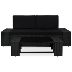 vidaXL Juego de muebles de jardín 3 piezas ratán sintético negro
