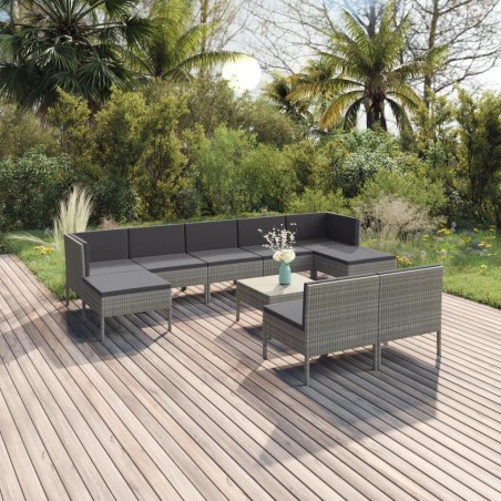 vidaXL Set de muebles de jardín 10 pzas y cojines ratán sintético gris