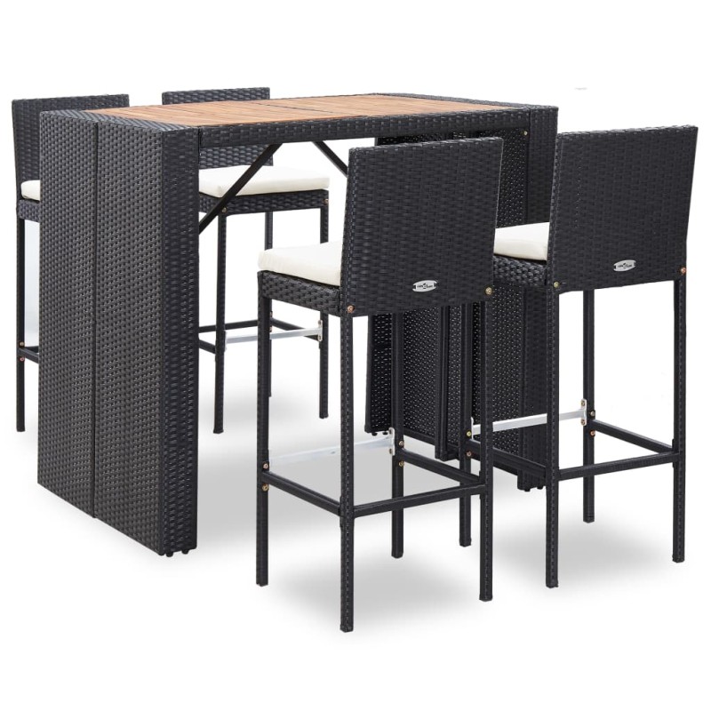 vidaXL Mesa y sillas bar jardín 5 pzas ratán sintético y madera negro