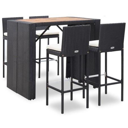 vidaXL Mesa y sillas bar jardín 5 pzas ratán sintético y madera negro