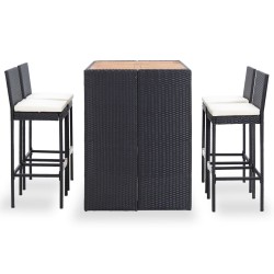 vidaXL Mesa y sillas bar jardín 5 pzas ratán sintético y madera negro