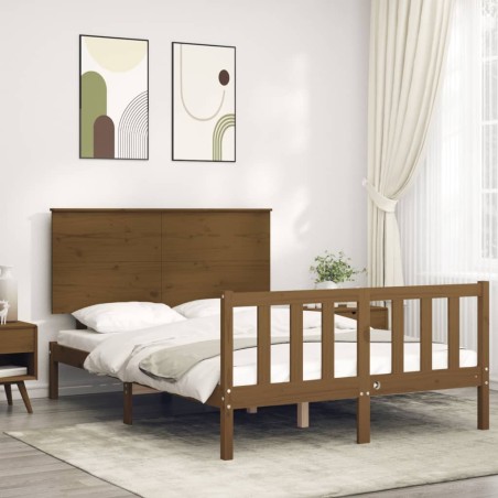 vidaXL Estructura de cama matrimonio con cabecero madera marrón miel