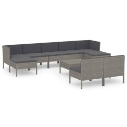vidaXL Set de muebles de jardín 10 pzas y cojines ratán sintético gris